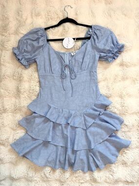 Petal & Pup Mini Dress Puff Sleeve Square Neck Ruffle Lin